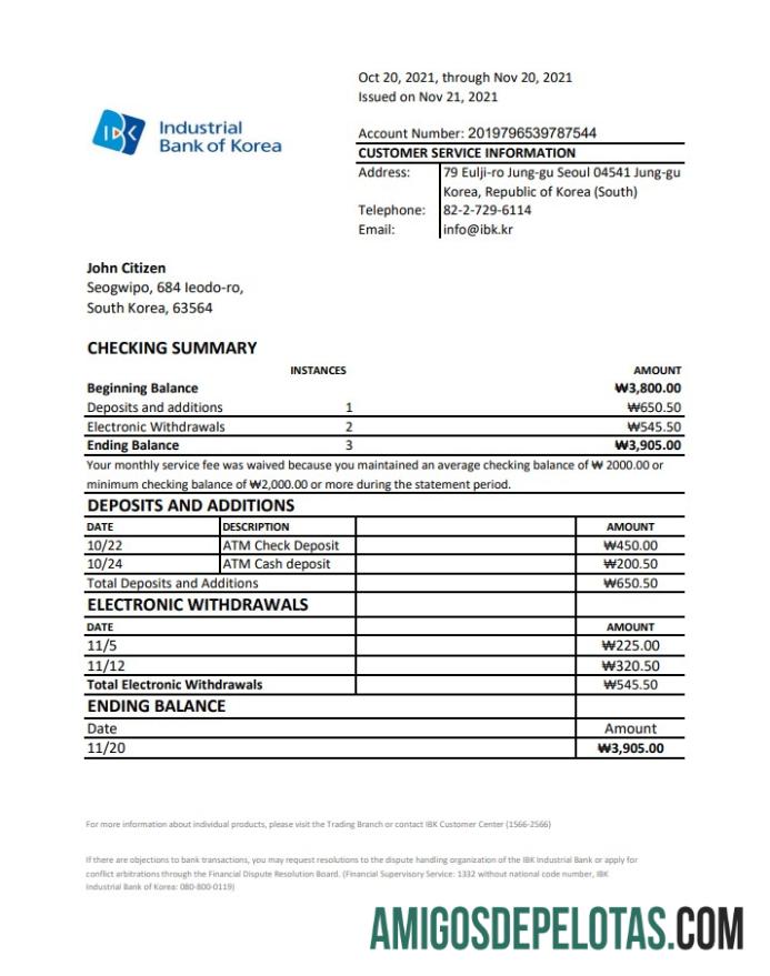 South Korea Industrial Bank Excel modelo